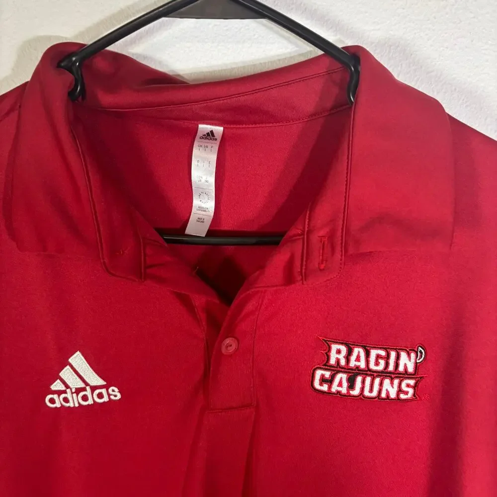 Adidas Ragin Cajuns Polo Shirt Mens Large L Red UL Lafayette AEROREADY Golf Top